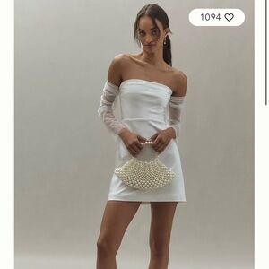 NWT BHLDN Off-The-Shoulder Tulle-Sleeve Satin Mini Dress